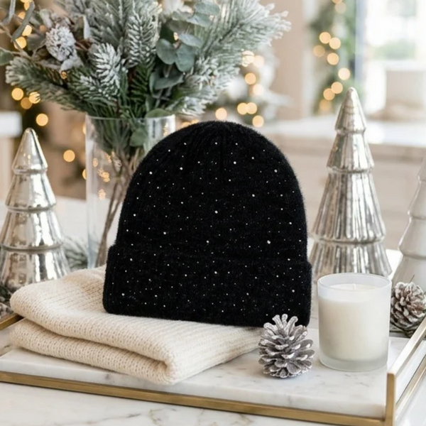 Maia - Sparkly Embellished Knit Winter Beanie Hat