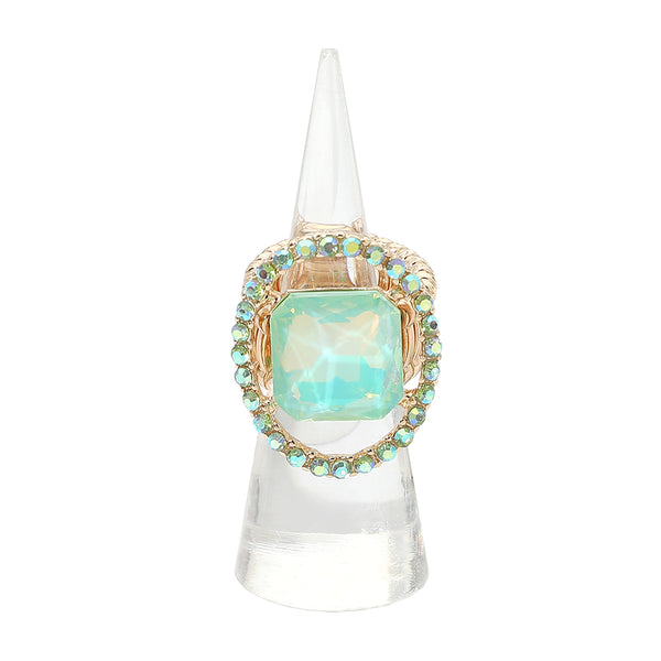 Jett - Square Stone Paved Rim Stretchable Ring