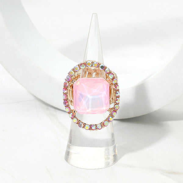 Jett - Square Stone Paved Rim Stretchable Ring