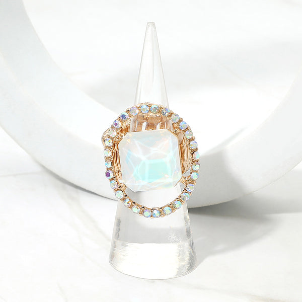 Jett - Square Stone Paved Rim Stretchable Ring