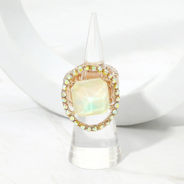 Jett - Square Stone Paved Rim Stretchable Ring