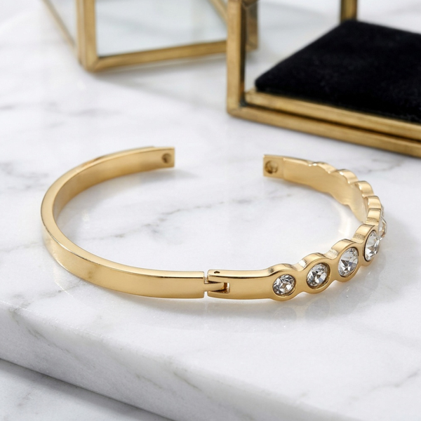 Lexley - Stainless Steel Multi Heart Stone Hinged Bangle Bracelet