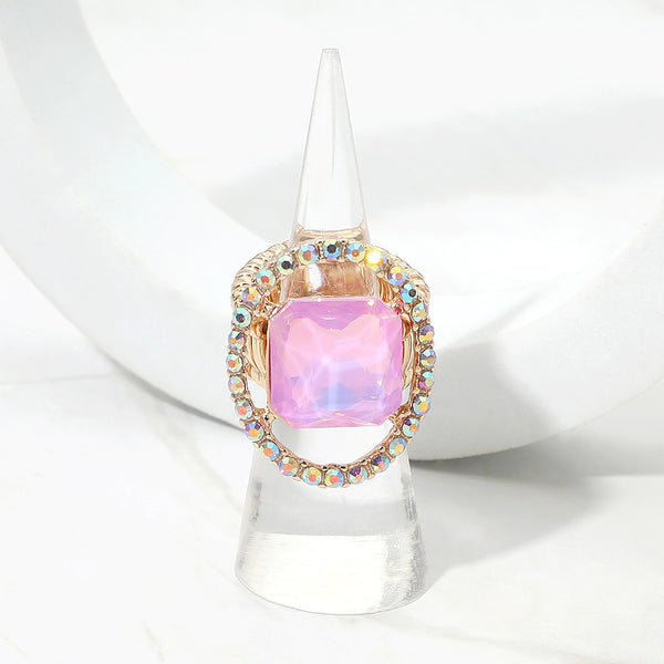 Jett - Square Stone Paved Rim Stretchable Ring