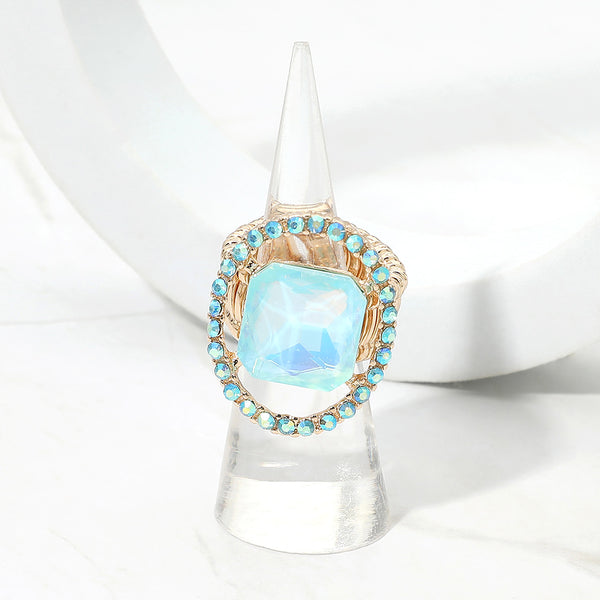 Jett - Square Stone Paved Rim Stretchable Ring