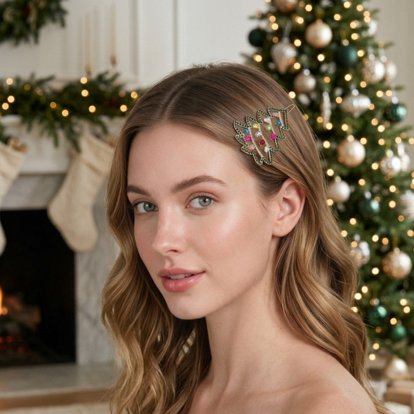 Lea - Teardrop Stone Christmas Tree Hair Clip