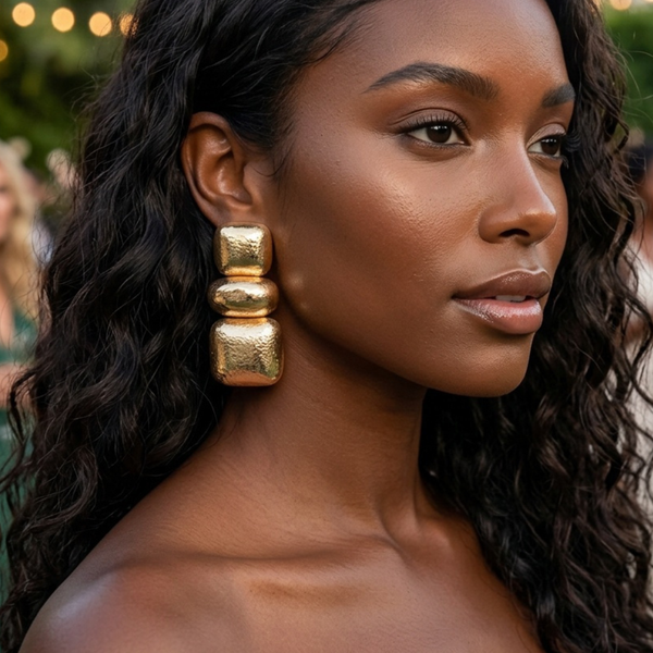 Zoe - Triple Metal Link Drop Statement Earrings