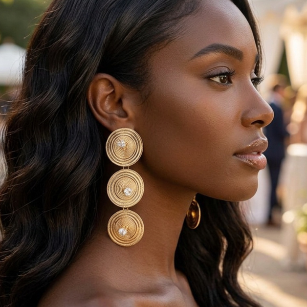 Milly - Triple Spiral Disc Link Drop Statement Earrings