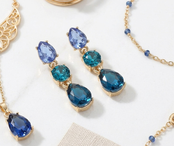 Aliana - Triple Teardrop Stone Cluster Link Drop Earrings