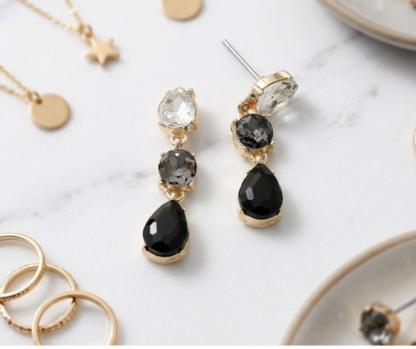 Aliana - Triple Teardrop Stone Cluster Link Drop Earrings