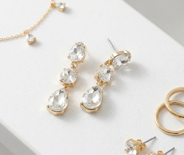Aliana - Triple Teardrop Stone Cluster Link Drop Earrings