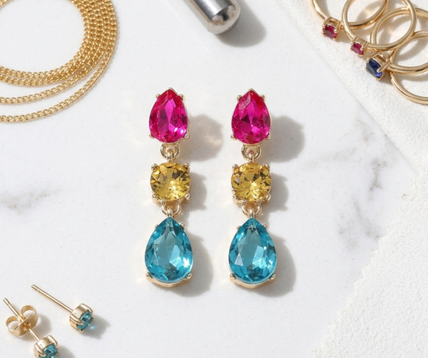 Aliana - Triple Teardrop Stone Cluster Link Drop Earrings