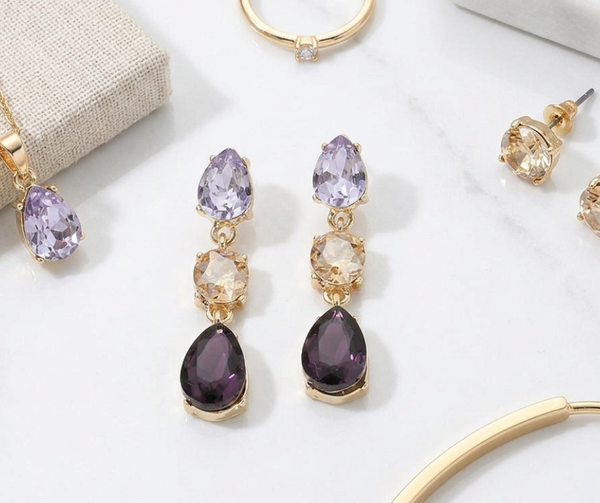 Aliana - Triple Teardrop Stone Cluster Link Drop Earrings
