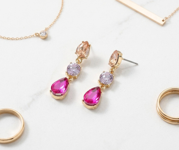 Aliana - Triple Teardrop Stone Cluster Link Drop Earrings
