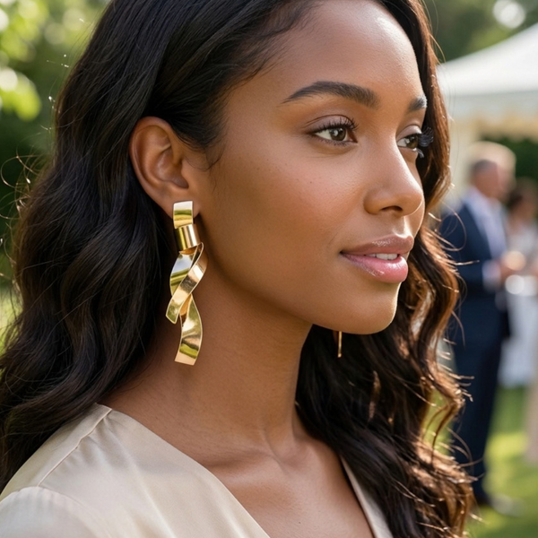 Margot - Twisted Metal Ribbon Drop Statement Earrings