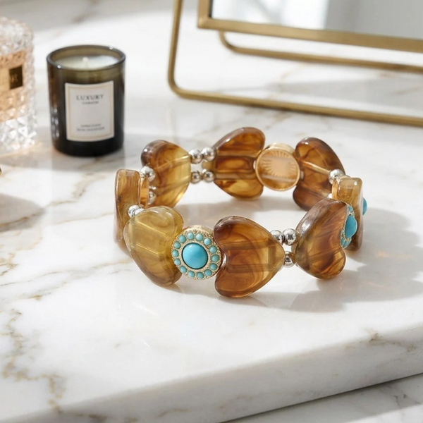 Jasmine - Western inspired  Charm Heart Beaded Stretch Bracelet