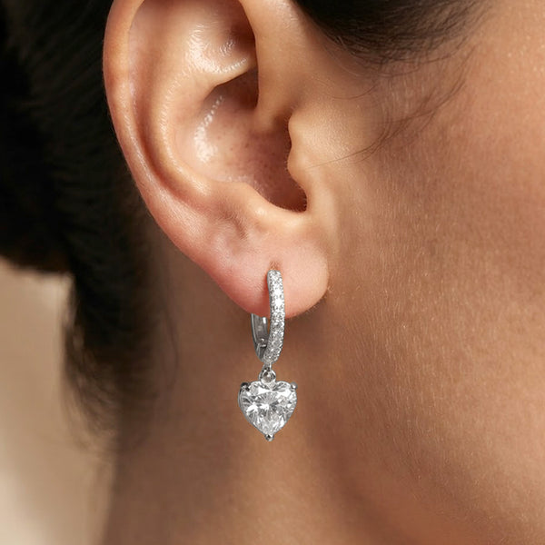 Giada - Gold Dipped/White Gold Dipped Cubic Zirconia Heart Drop Hoop Earrings