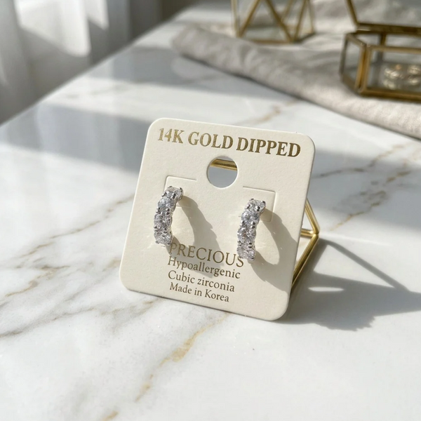 Brielle - 14K Gold Dipped Cubic Zirconia Half Mini Hoop Earrings