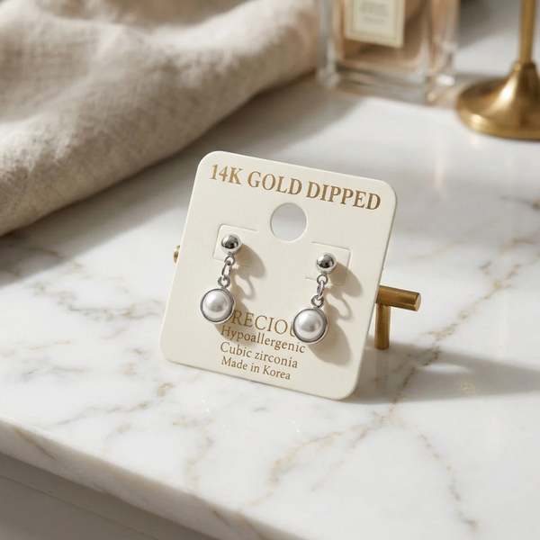 Journey - 14K Gold Dipped Cubic Zirconia Round Pearl Dangle Earrings