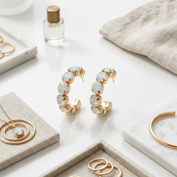 Alice - Faceted Round Stone Hoop Earrings