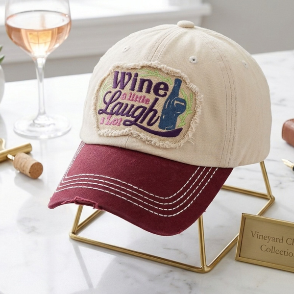 Kylie - Wine a Little, Laugh a Lot Distressed Patch Vintage Baseball Cap