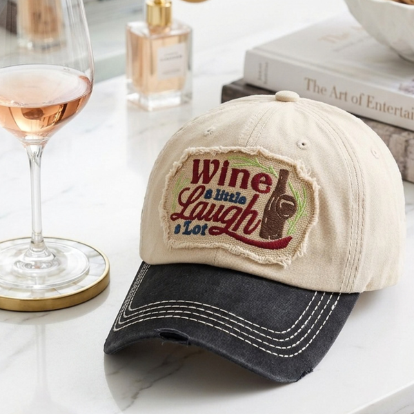 Kylie - Wine a Little, Laugh a Lot Distressed Patch Vintage Baseball Cap