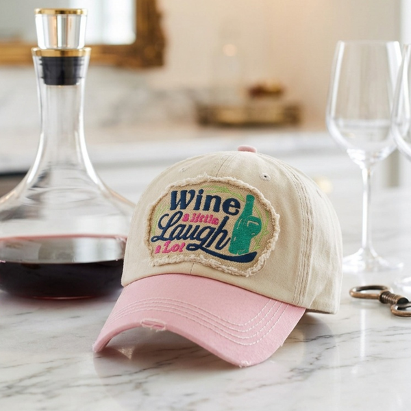 Kylie - Wine a Little, Laugh a Lot Distressed Patch Vintage Baseball Cap