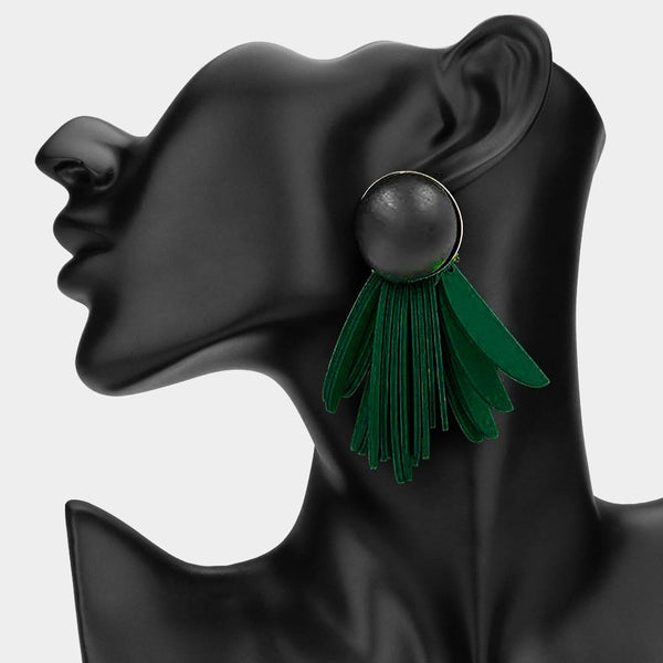 Zinnia - Wooden Ball Layered Fringe Drop Statement Earrings
