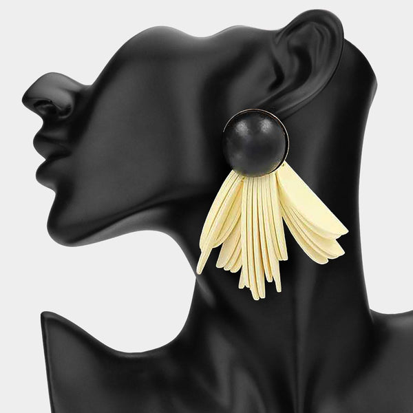 Zinnia - Wooden Ball Layered Fringe Drop Statement Earrings