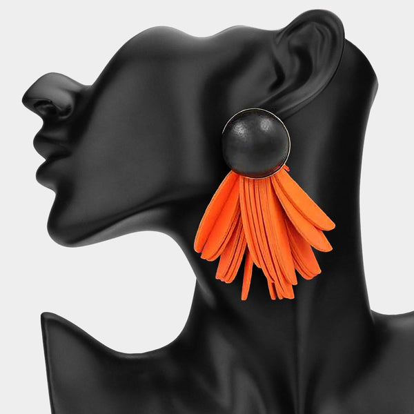 Zinnia - Wooden Ball Layered Fringe Drop Statement Earrings