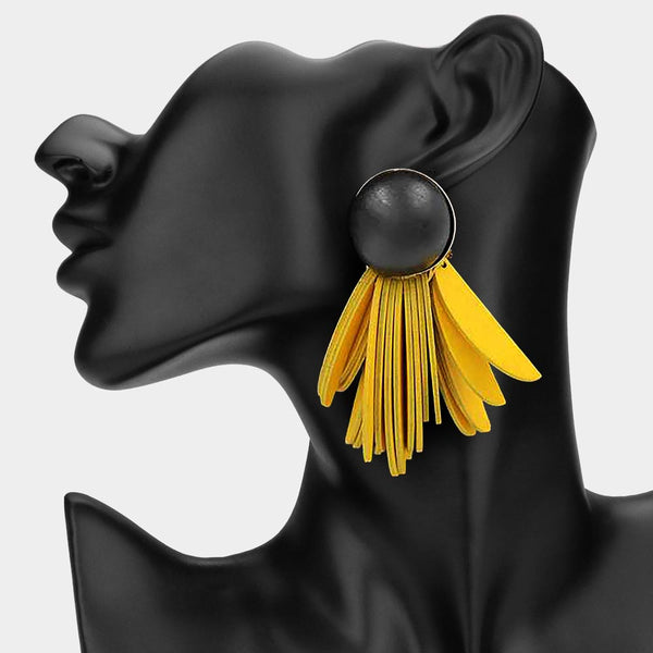 Zinnia - Wooden Ball Layered Fringe Drop Statement Earrings