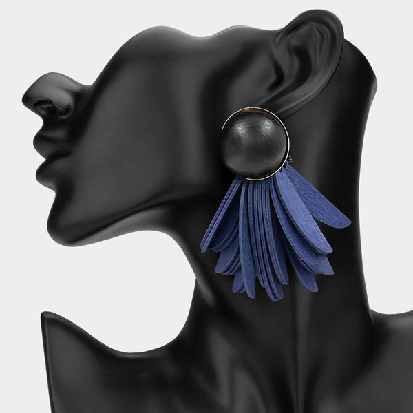 Zinnia - Wooden Ball Layered Fringe Drop Statement Earrings