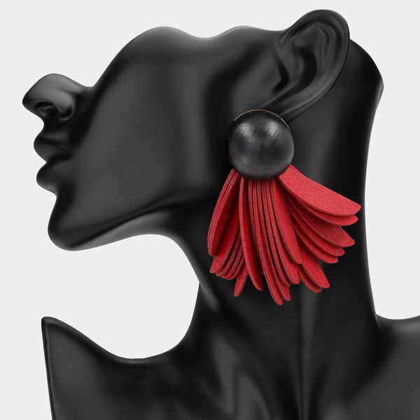 Zinnia - Wooden Ball Layered Fringe Drop Statement Earrings