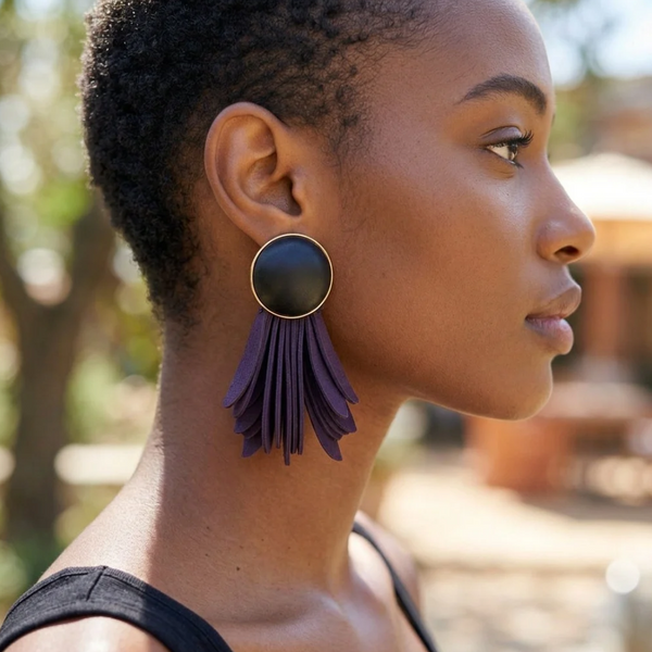 Zinnia - Wooden Ball Layered Fringe Drop Statement Earrings