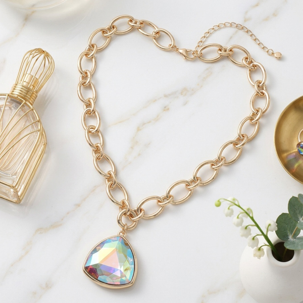 Inez - Faceted Gem Pendant Oval Link Chain Necklace