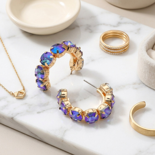 Alice - Faceted Round Stone Hoop Earrings