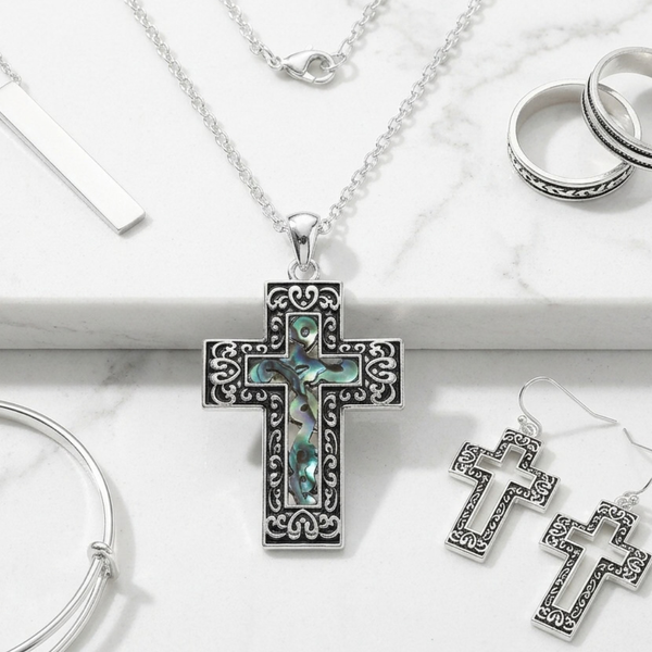Cecilla - Ornate Center Cross Pendant Necklace set
