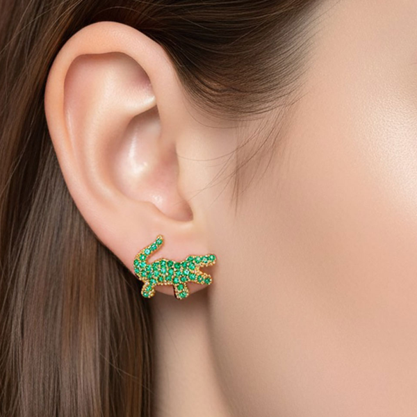 Sariah -  Gold Dipped/White Gold Dipped Alligator Stud Earrings