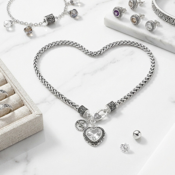 Annika - Birthstone Heart Charm Pendant Braided Chain Necklace