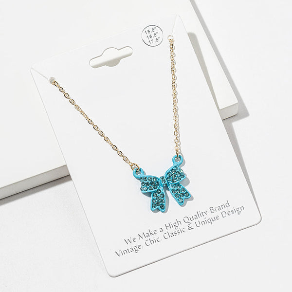 Maria - Rhinestone Bow Pendant Necklace
