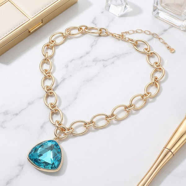 Inez - Faceted Gem Pendant Oval Link Chain Necklace