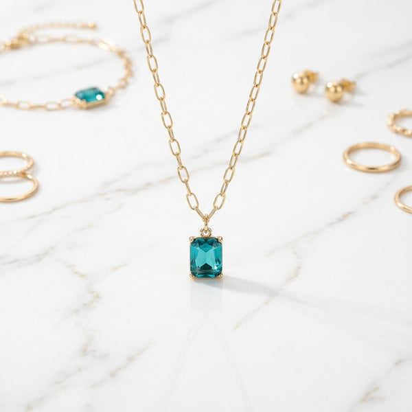 Malia - Faceted Gem Pendant Paperclip Chain Necklace