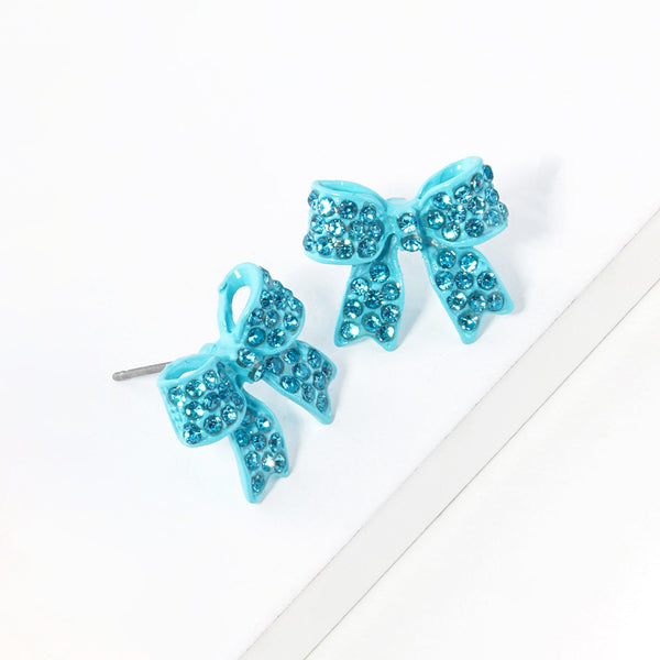 Bianca - Crystal Rhinestone Pave Bow Stud Earrings