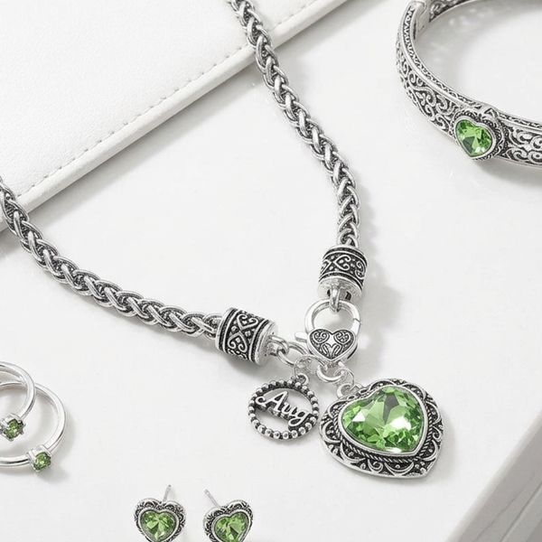 Annika - Birthstone Heart Charm Pendant Braided Chain Necklace