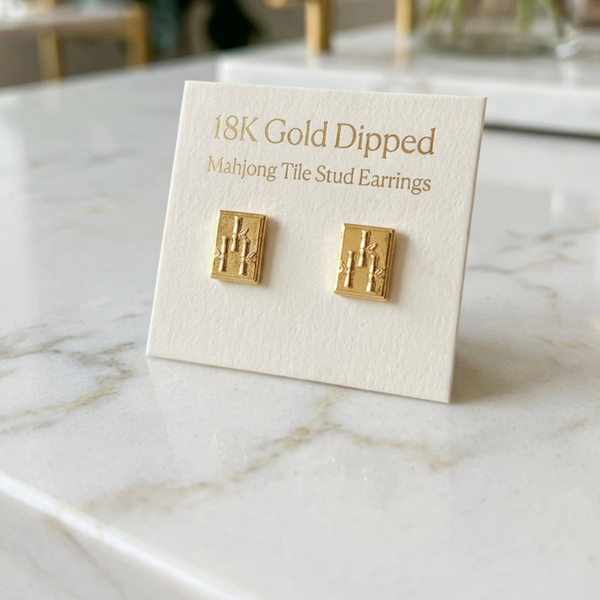 Evalina - 18K Gold Dipped Mahjong Tile Stud Earrings
