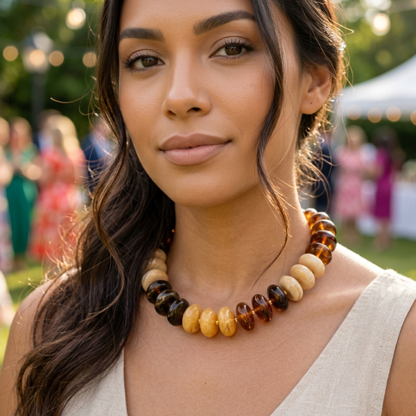 Leighton - Chunky Disc Beaded Collar Statement Necklace