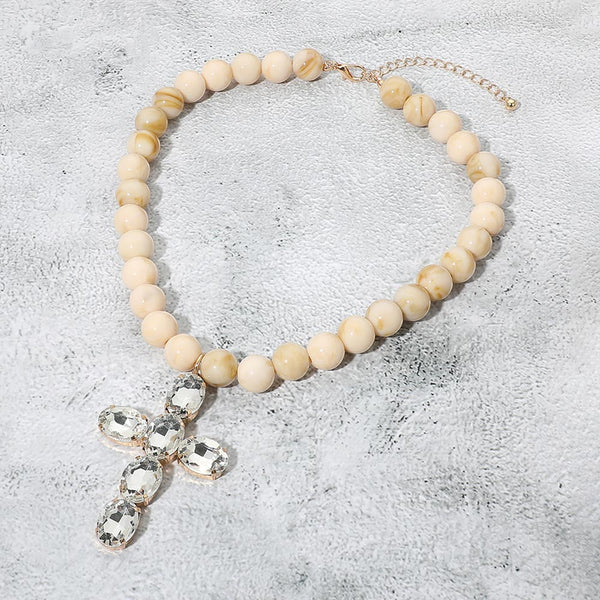 Sally - Oval Stone Cross Pendant Necklace