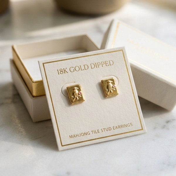 Pyper - 18K Gold Dipped Mahjong Tile Stud Earrings