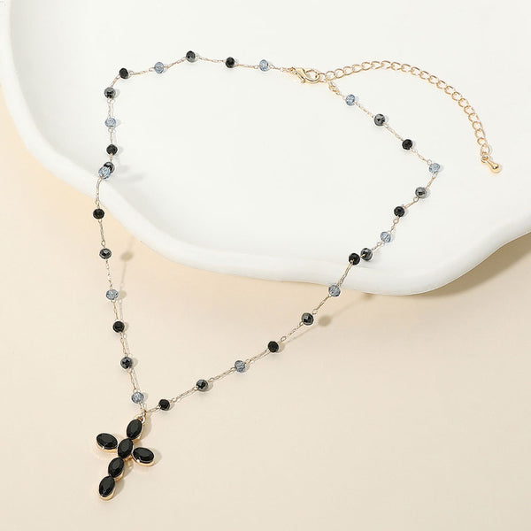 Gracie - Marquise Stone Cross Pendant Necklace