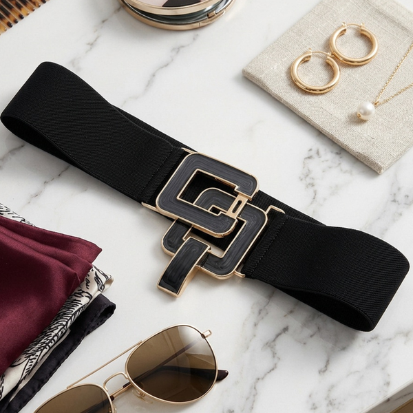 Marleigh - Marbled Buckle Accented Elastic Belt