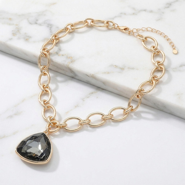 Inez - Faceted Gem Pendant Oval Link Chain Necklace